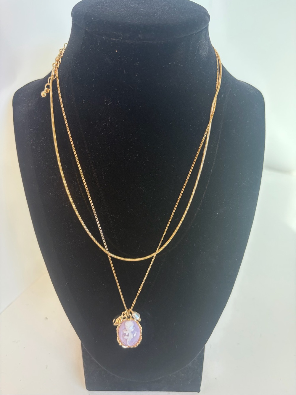 Francesca's Collections Gold Layered Necklace with Lavender Cameo Charm